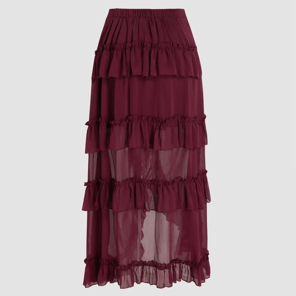 🆕 Cider Ruffle Sheer High Waist Maxi Skirt Size XS